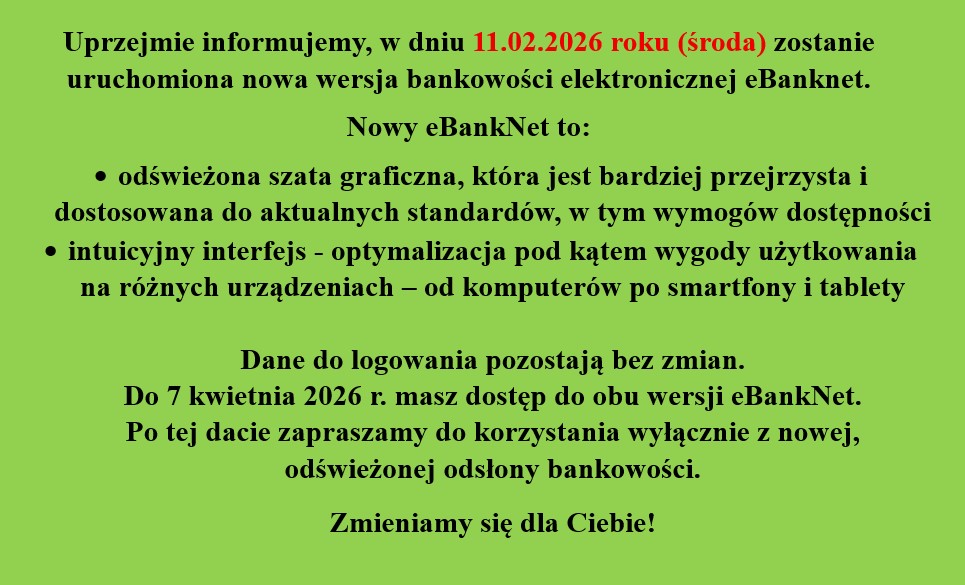 Informacja o nowej wersji bankowości elektronicznej.